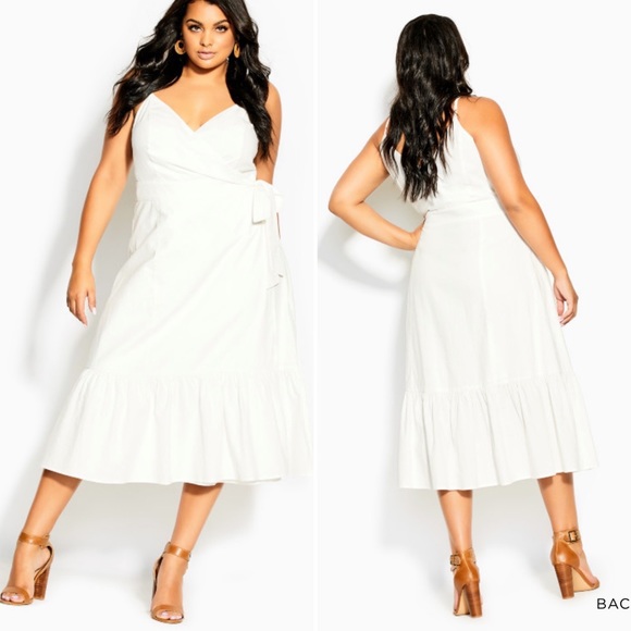 City Chic White Sweet Tie Midi Wrap Dress - Picture 2 of 4